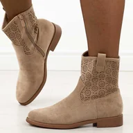 Botki damskie - Beżowe jesienne zamszowe ażurowe botki damskie S.Barski 52-530 - S.BARSKI - miniaturka - grafika 1
