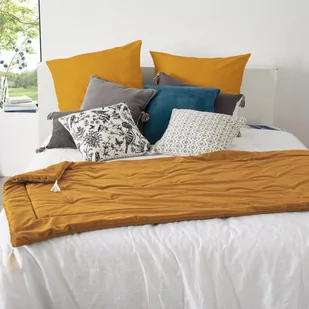 Atmosphera Narzuta na łóżko welurowa 80 x 180 cm kolor żółty 164071R - Narzuty - miniaturka - grafika 1