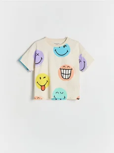 Reserved - Bawełniany t-shirt Smiley - złamana biel - Bluzki dla niemowląt - miniaturka - grafika 1