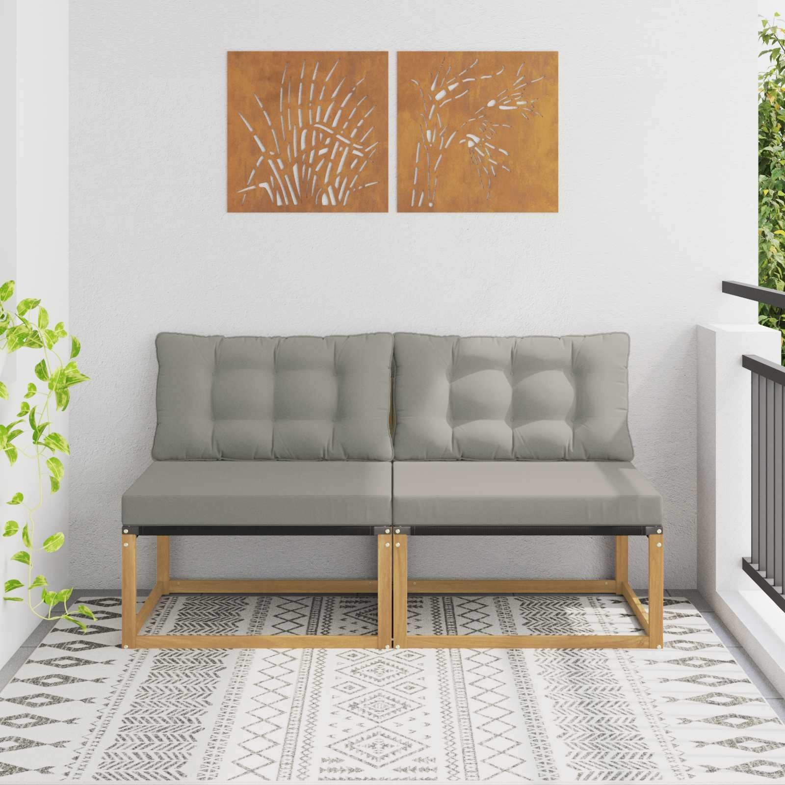 vidaXL Środkowa sofa ogrodowa Drewno akacji i tekstylen Biały