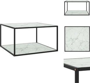 vidaXL Stolik kawowy czarny z białym szkłem o wyglądzie marmuru 90x90x50 cm - Stoliki kawowe - Ławy i stoliki kawowe - miniaturka - grafika 1
