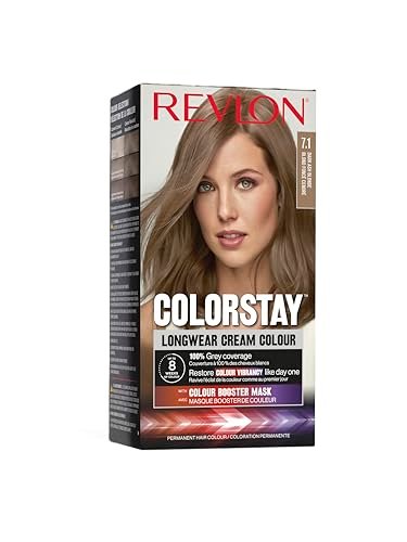 Revlon Colorstay Farba do włosów dla kobiet, trwała kolorystyka w zestawie maska wzmacniająca kolor, do 8 tygodni koloru, odcień 7,1 popiołu blond