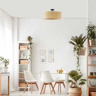 Abażurowy plafon sufitowy z elementem rattanu WENECJA BOHO fi - 40 cm - Lampy sufitowe - miniaturka - grafika 1