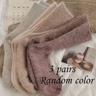 Rajstopy - TEMU 3 pary damskich, gruby, ciepłe zimowe skarpety do połowy łydki - miękkie rajstopy termiczne w kolorze /brązowym/ /granatowym/, możliwość prania - miniaturka - grafika 1