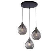 Lampy sufitowe - Lampa wisząca Diamante w kolorze czarnym z chromowaną ramą, szare lustrzane szkło z efektem kryształu i 3 światłami, nowoczesny styl - miniaturka - grafika 1