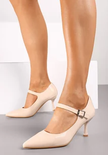 Beżowe Lakierowane Czółenka na Szpilce Ozdobione Paskiem ze Sprzączką Erismia - Czółenka - miniaturka - grafika 1