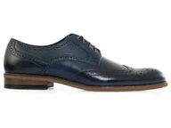 Półbuty męskie - Granatowe męskie buty wizytowe - brogsy T147 r. 46 - miniaturka - grafika 1