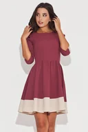 Sukienki - Elegancka Bordowa Sukienka z Rękawem 3/4 z Kolorowymi Lamówkami - miniaturka - grafika 1