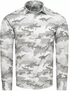 Koszule męskie - Koszula męska slim biała w szare wzory Recea - grafika 1