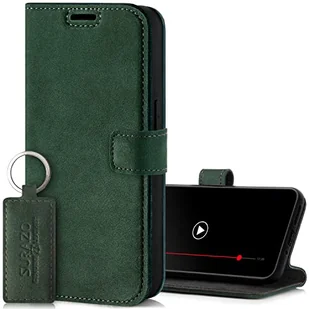 SURAZO Etui na telefon komórkowy Samsung Galaxy A55 ze skóry – składane etui ochronne z prawdziwej skóry [magnes, przegródka na karty, ochrona RFID, funkcja stojaka] etui z klapką (ciemnozielone) - Etui i futerały do telefonów - miniaturka - grafika 1