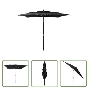 The Living Store 3-poziomowy parasol na aluminiowym słupku - czarny - 2 -5x2 -5 m - Parasol Ogrodowy - Parasole ogrodowe - miniaturka - grafika 1