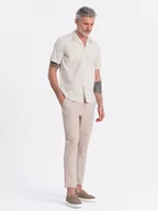 Koszule męskie - Męska koszula z krótkim rękawem i kubańskim kołnierzem - kremowa V7 OM-SHSS-0168 - miniaturka - grafika 1