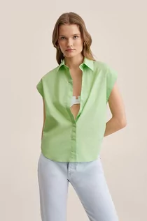 Koszule damskie - Mango koszula bawełniana Matris damska kolor zielony regular z kołnierzykiem klasycznym - grafika 1
