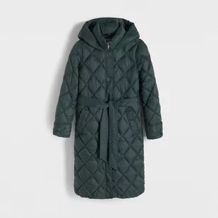 Reserved - Pikowany płaszcz z wiązaniem - Zielony - Płaszcze damskie - miniaturka - grafika 1