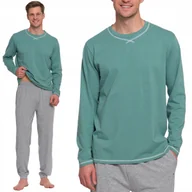 Piżamy damskie - PIŻAMA MĘSKA BAWEŁNIANA Z PRZESZYCIAMI DŁUGI RĘKAW I SPODNIE MORAJ M GREEN - miniaturka - grafika 1