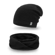 Czapki męskie - PaMaMi, Komplet męski - czapka i komin, czarna - miniaturka - grafika 1