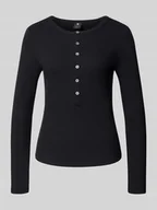 Bluzki damskie - Bluzka o kroju slim fit z okrągłym dekoltem i listwą guzikową - miniaturka - grafika 1