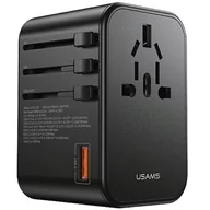 Ładowarki do telefonów - USAMS Adapter siec 1xUSB+2xUSB-C T62 65W 4w1 US/AU/EU/UK czarny/black CC199TC01 (US-CC199) Univesal Travel Charger - miniaturka - grafika 1