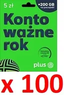 Startery i doładowania - starter plus na kartę 5 konto ważne rok 5 Pln 100 sztuk hurt - miniaturka - grafika 1