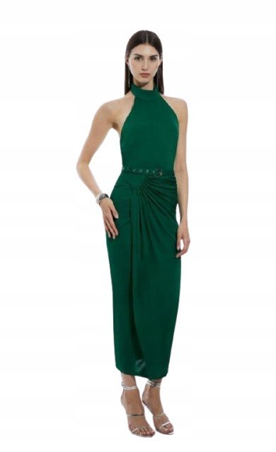 KAREN MILLEN PETITE SUKIENKA MIDI ZE STÓJKĄ NA ZAMEK ZIELONA S B1C