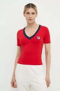 Koszulki sportowe damskie - Fila t-shirt Ludhiana damski kolor czerwony FAW0749 - grafika 1