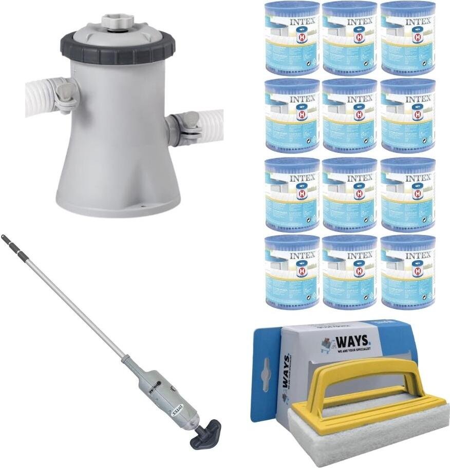 WAYS - Pielęgnacja basenu - Odkurzacz basenowy i pompa filtrująca 1250 l/u i 12 filtrów typu H oraz szczotka szorująca WAYS