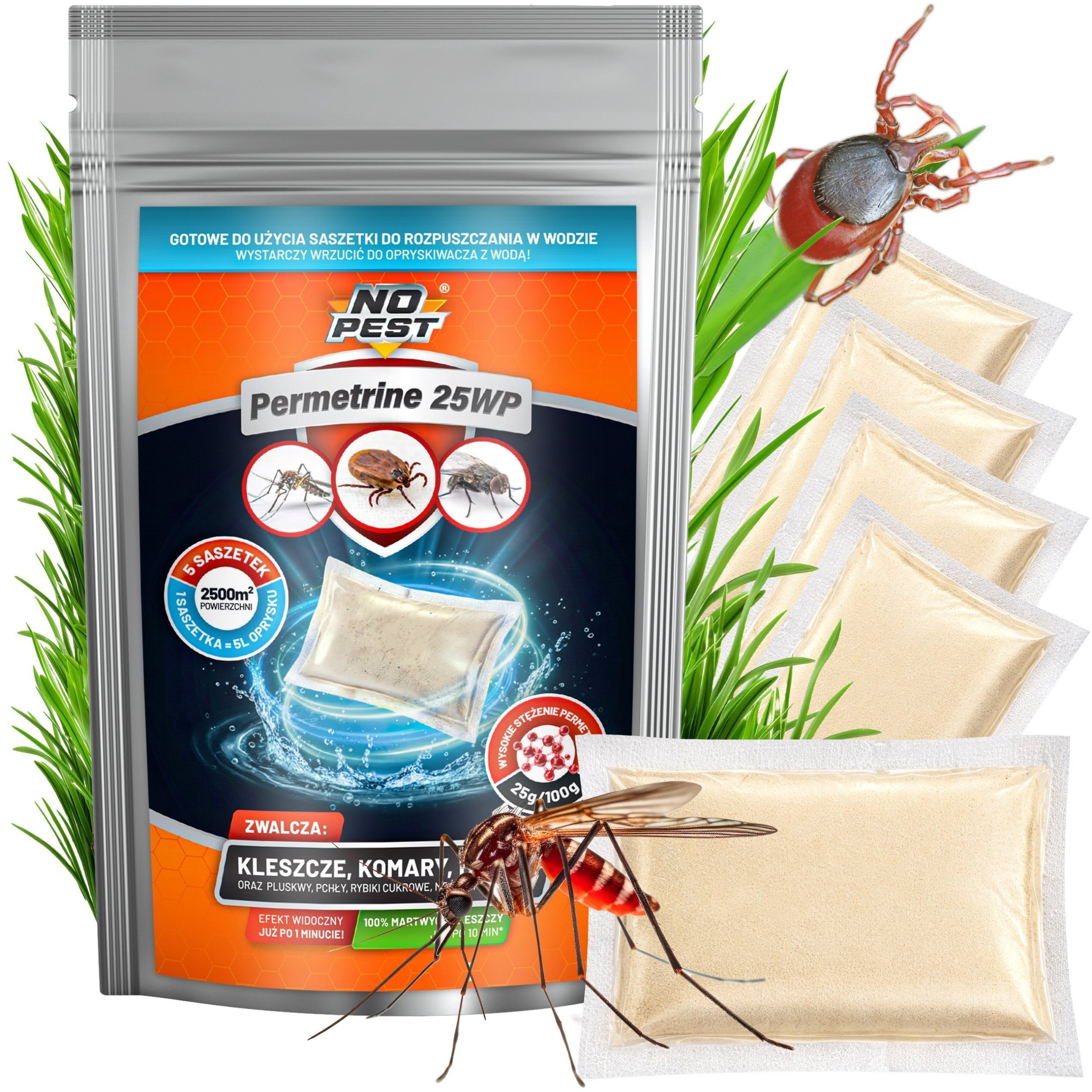 Oprysk Środek Preparat Proszek na Kleszcze Komary Muchy Meszki