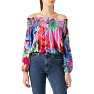 Bluzki damskie - Bluzka damska Desigual Blue Travis hiszpanka w kwiaty-S - miniaturka - grafika 1