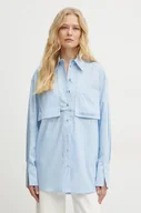 Koszule damskie - Patrizia Pepe koszula bawełniana damska kolor niebieski relaxed z kołnierzykiem klasycznym 8C0737 AH74 - miniaturka - grafika 1
