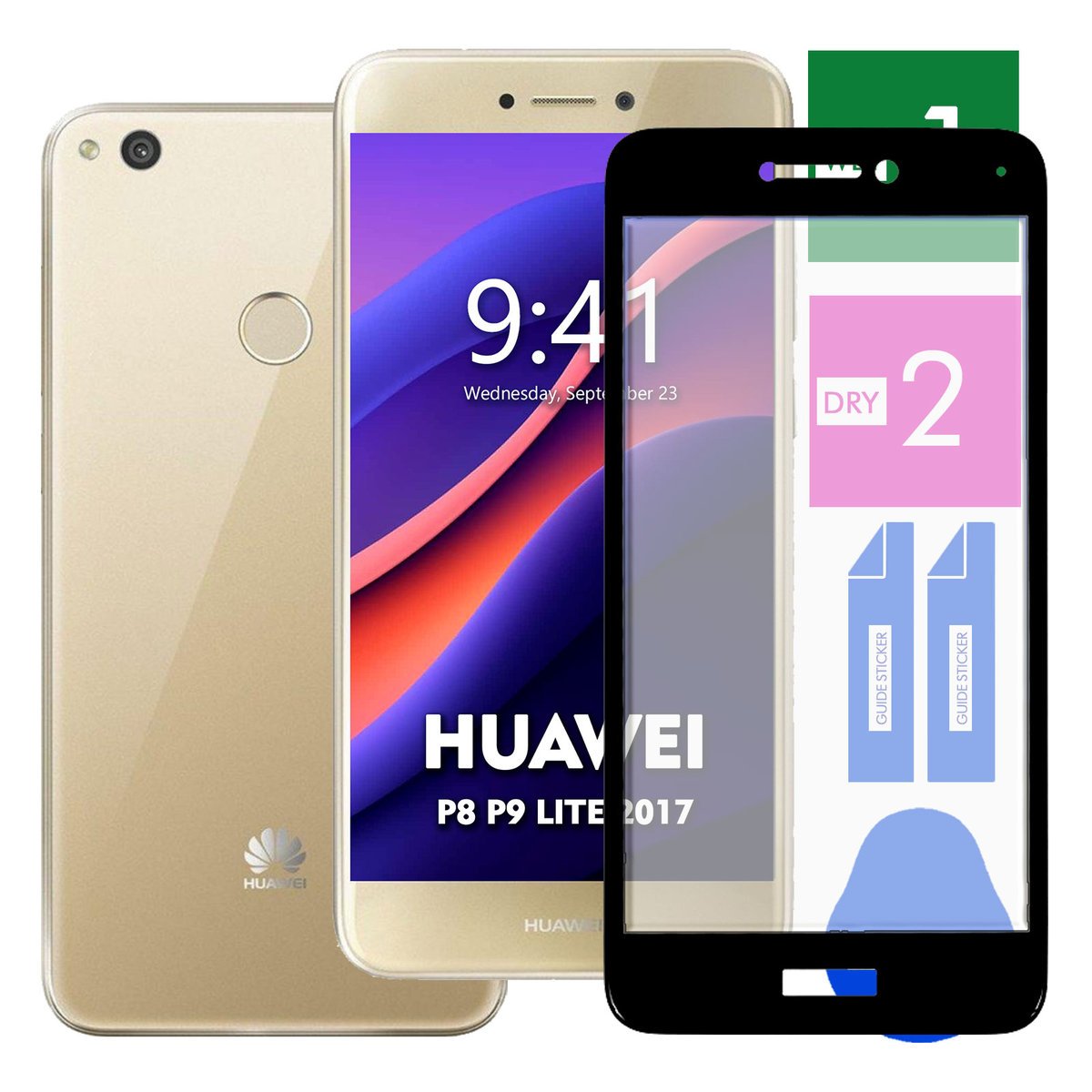 SZKŁO HARTOWANE DO HUAWEI P8 P9 LITE 2017 NA TELEFON PEŁNE CAŁY EKRAN 9H 5D