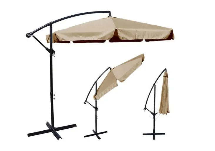 Parasol ogrodowy z wysięgnikiem beżowy składany 350 cm x 250 cm