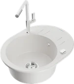 Zlewozmywaki z baterią - Mexen Kevin zlewozmywak granitowy 1-komorowy z ociekaczem i baterią kuchenną Flora, biały - 6517-20-670401-02 - miniaturka - grafika 1