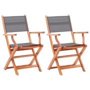 Fotele i krzesła ogrodowe - vidaXL Składane krzesła ogrodowe 2 szt., szare, eukaliptus i textilene - miniaturka - grafika 1