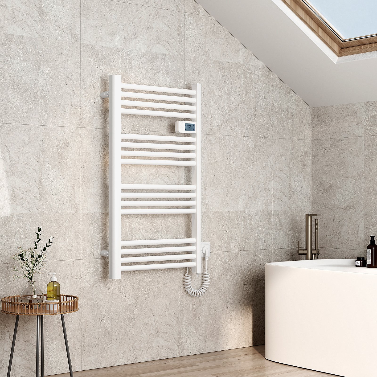 EMKE Elektryczna suszarka do ręczników Biały grzejnik 960x540mm Elektryczny podgrzewacz do ręczników z przewodem grzejnym suszarki 500W i zegarem sterującym