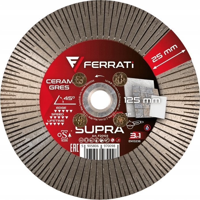 Verto Tarcza tnąca szlifująca do ceramiki i kamienia 125mm M14F SUPRA FERRATI