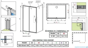 Radaway Premium Pro Black Kdj kabina 150x80cm lewa szkło przejrzyste 1015150-54-01L/1016080-54-01 - Kabiny prysznicowe - miniaturka - grafika 2