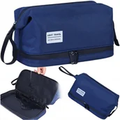 Kosmetyczki, organizery i kuferki - Duża Kosmetyczka Podróżna Niebieska Pojemna Kuferek Na Kosmetyki - miniaturka - grafika 1