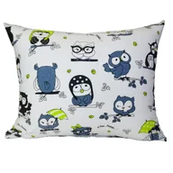 Pościel dla dzieci - Poszewka Dziecięca 50x60 Bawełniana Szalone Sowy Zielone Na Białym Wysoka Jakość Polski Producent - miniaturka - grafika 1