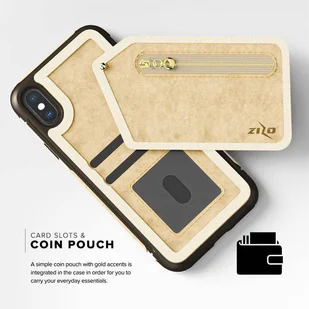 Zizo Nebula Wallet Case Skórzane etui iPhone X z kieszeniami na karty + saszetka na zamek + szkło 9H na ekran (Tan/Brown) - Etui i futerały do telefonów - miniaturka - grafika 7