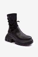Botki damskie - Botki Na Masywnej Platformie Z Wiązaniem Czarne Big Star MM274590-36 - miniaturka - grafika 1