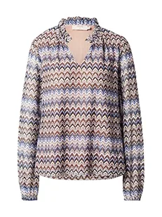 Damska koszulka Cream V-Neck Print Długi rękaw damska, Blue Weave Multi Lace Stripe, 44 - Koszulki i topy damskie - miniaturka - grafika 1