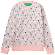 Swetry męskie - United Colors of Benetton Sweter męski, Wielokolorowy ze wzorem różowym i szarym 901, M - miniaturka - grafika 1