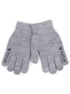 Rękawiczki - Rękawiczki chłopięce pięciopalczaste szare z czarnym logo z ABS dotykowe 20 cm YOCLUB - miniaturka - grafika 1