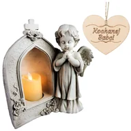 Lampiony i znicze - ANIOŁ STRÓŻ Z KAPLICZKĄ I ŚWIECĄ LED ZNICZ LED NA GRÓB DLA BABCI - miniaturka - grafika 1