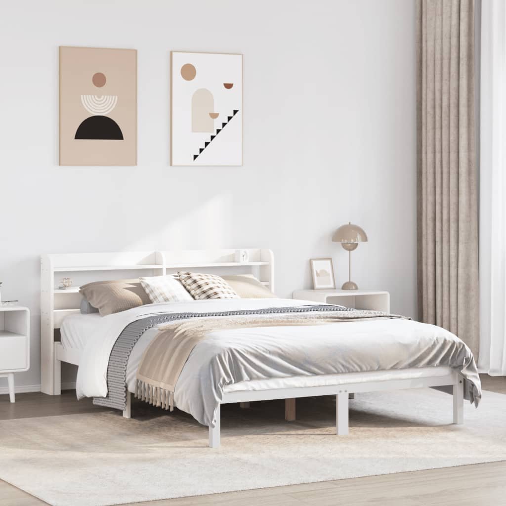 vidaXL Rama łóżka bez materaca, biała, 135x190 cm, lite drewno sosnowe