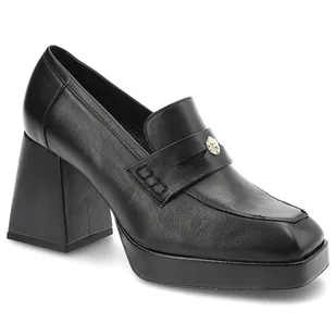 Czarne Półbuty Karino Eleganckie Skórzane Buty Na Obcasie - Półbuty damskie - miniaturka - grafika 1