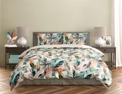 Pościel - FARO Pościel satyna bawełniana premium 220x200+2x70x80 cm Milagro Verde Pióra Boho - miniaturka - grafika 1