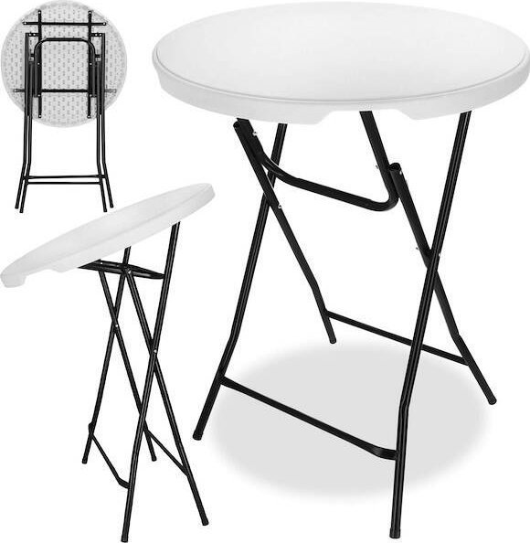Springos Stół składany cateringowy 110x80 cm okrągły stolik bankietowy koktajlowy biało-czarny UNIWERSALNY