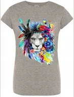 Koszulki i topy damskie - Kolorowy Lew Damski T-shirt Modny Nadruk Rozm.S - miniaturka - grafika 1