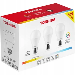 3x Żarówka Led E27 8,5W 3000K 806lm 180° Barwa Ciepła Toshiba - Żarówki LED - miniaturka - grafika 1
